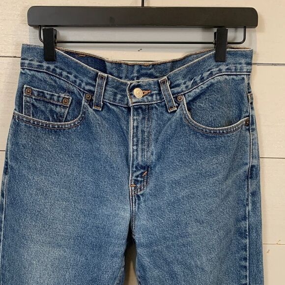 Vintage Levis 505 cut off raw hem straight leg denim jeans size 9 jr - Picture 2 of 13